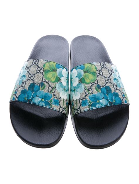 gucci gg blooms slides blue|gucci canvas slide sandals.